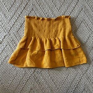 Mustard yellow ruffle babydoll tube top can fit sizes medium to large
